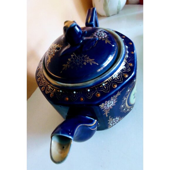 Vintage Moriage Cobalt Blue Hand Painted Japan Tea Pot 1950's - Picture 14 of 14